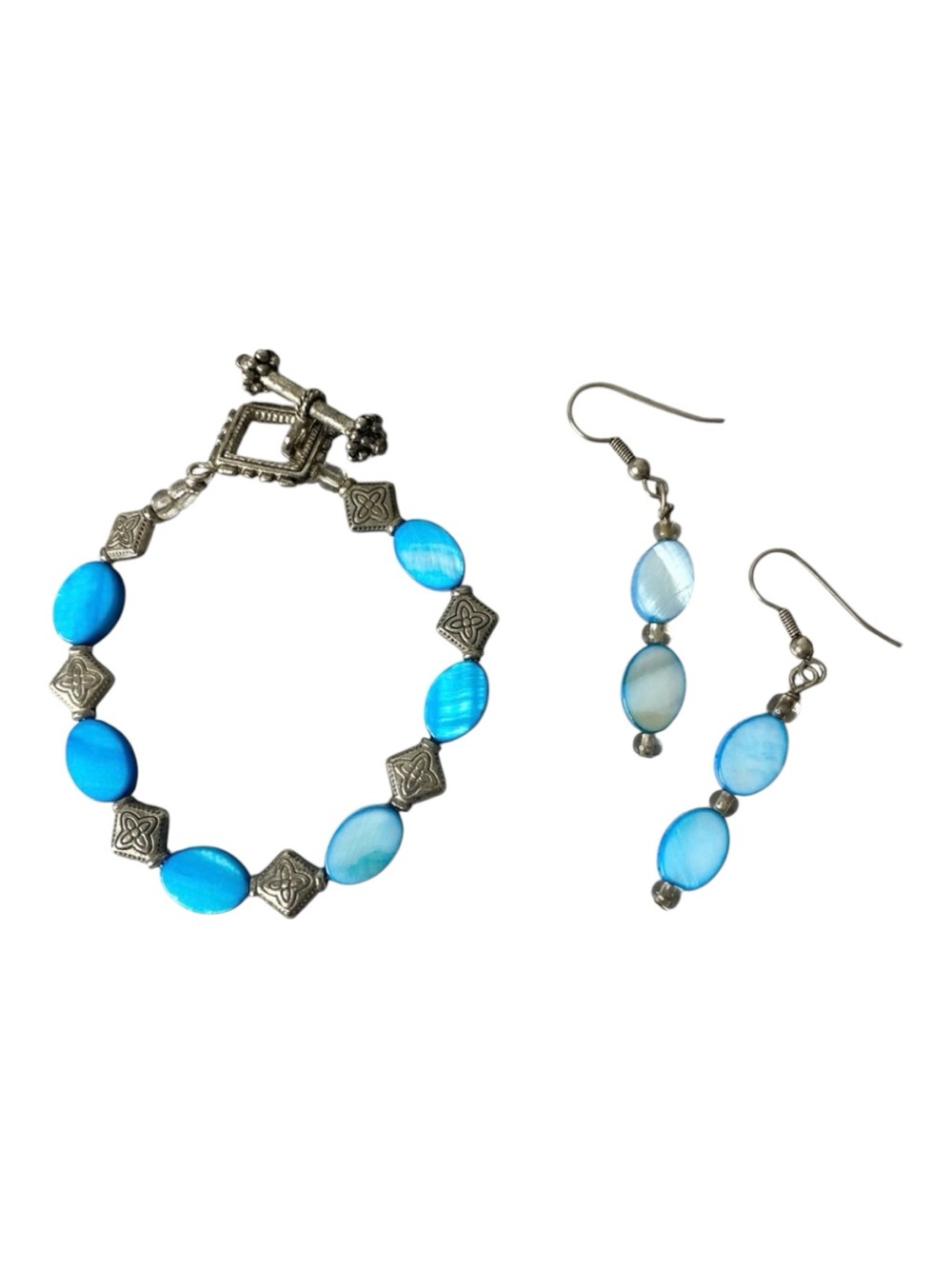 Turquoise Blue Beaded Bracelet & Dangle Earrings Jewelry Set Handmade